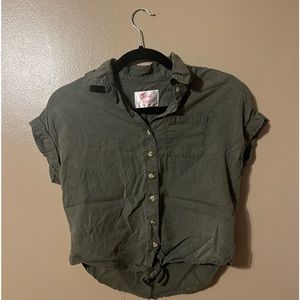 Justice army green button down short sleeve shirt